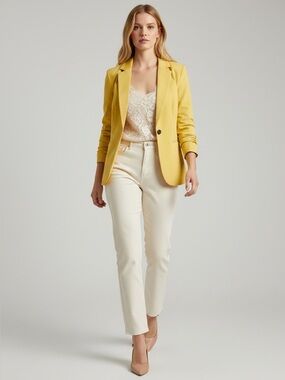 ZARA Women's Yellow Single Button Blazer Size 2